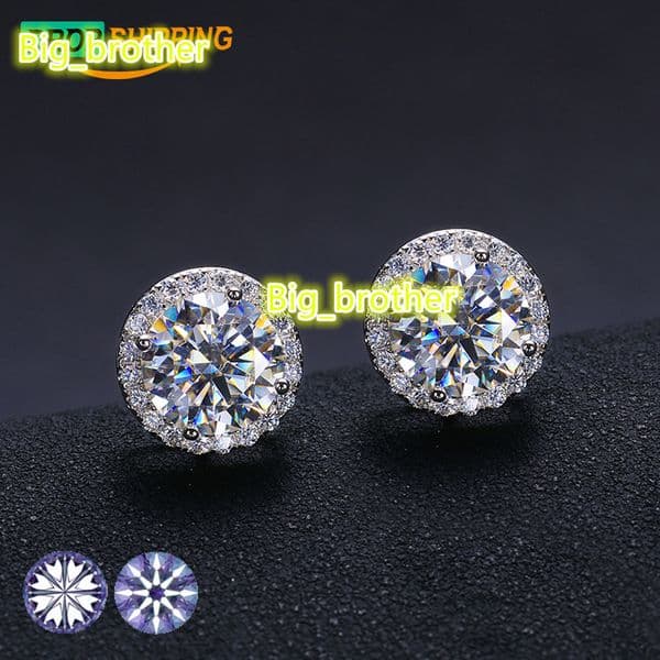 Pass Diamond Tester Moissanite Halo Earrings Fashion Jewelry Gold Plated 925 Sterling Silver VVS Mossanite Ear Stud Men Women
