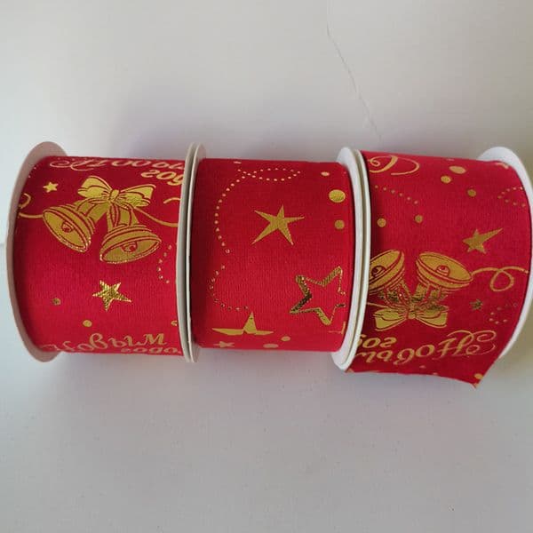 Direct sale from the manufacturer: red velvet Christmas gold-stamped polyester printing, satin ribbon, silk ribbon
