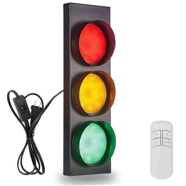 Retro Remote Control Indoor Traffic with Switch and Plug LED Vintage Wall Lamp Signal Light for Kid Bedroom Deco