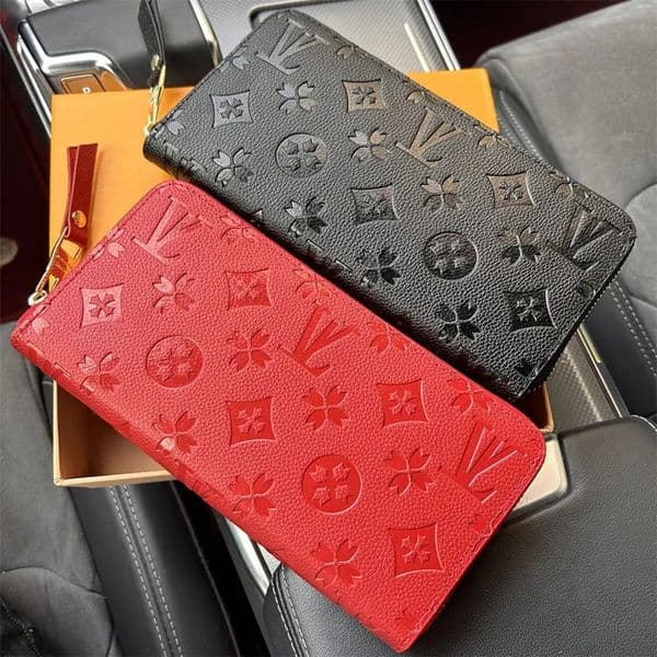 10A Fashion Designer Wallet Luxury Women Long Purse Embossed Flower Wallets Credit Card Holders Ladies Plaid Money Purses Clutch Bag Box
