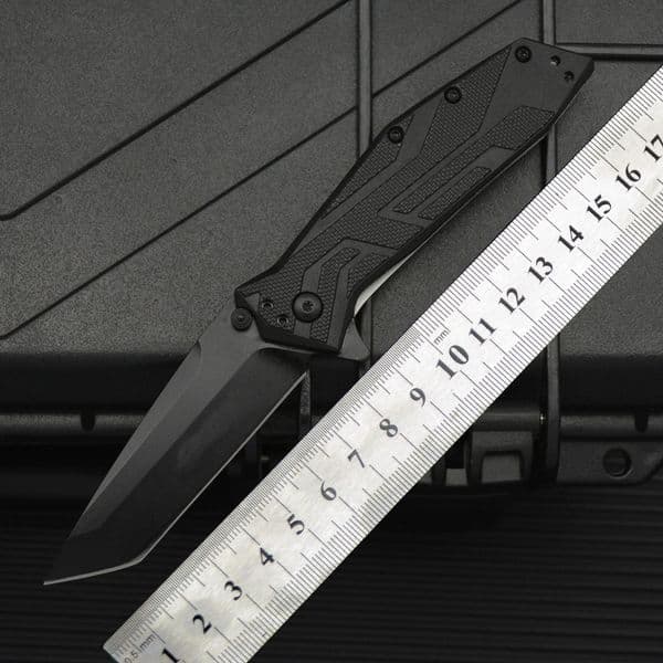 New KS 1990 Black Folding Knife with 8Cr13Mov Blade and Nylon Fiber Handle - Essential Emergency Tool for Outdoor Hiking Travels
