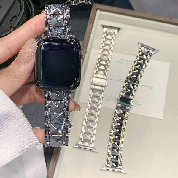Metal 3-Link Watch Straps for Apple Watch Bands 44 45 46 49mm Pyramid Link Wristband for iwatch 38 40 41 42 46mm for iWatch S11 10 Ultra 9 8 7 6 5 4 3 2 1 SE Designer Correa