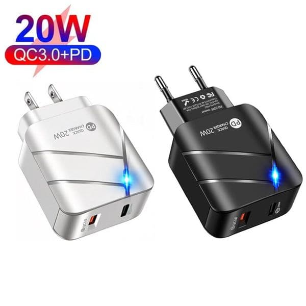 PD 20W USB C Fast Charger With Light Quick Charge USB A Type C Ports Cellphone Charging Travel Powe Adapter For iphone 17 16 15 14 13 Samsung S26 S25 Xiaomi huawei