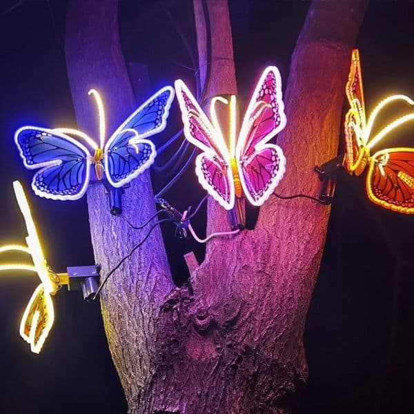 2pcs LED Outdoor Simulation Dynamic Butterfly Lights For Holiday Party Garden Home New Years Christmas Decorations