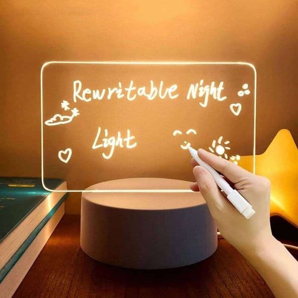 Acrylic dry wipe board lamp transparent desktop note including DIY erasable board, rewritable night light with message bo