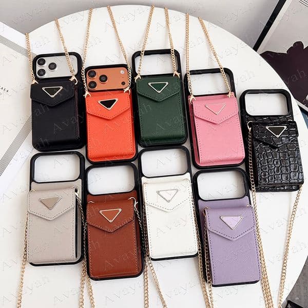 Luxury Cards Pocket Phone Case for iPhone 17 Pro Max Air 16 15 14 Plus 13 12 11 Leather Wallet Shoulder Anti-drop Designer Cover Samsung S26 Ultra S25 S24 Galaxy S23 S22