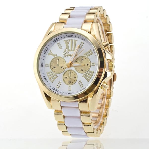 Three Eyes Watch Geneva Men Watch Male Gold Stainless Steel Roman Numerals Design Wrist Watch Montres Hommes