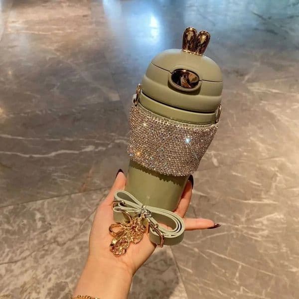 Designer Cup 480Ml coffee mug Straight Luxury Rhinestone Stainless Steel Vacuum Insulated Cup With Chain Water Bottles Tumblers Thermos Bottle Gifts Tea 1 14