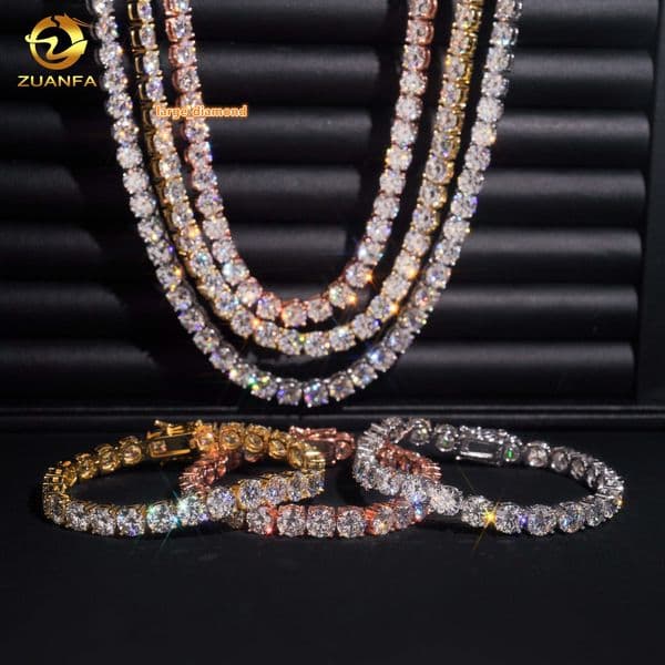 Iced Out Hip Hop Tennis Chain Jewelry Wholesale 2MM 3MM 4MM 5MM 65MM DVvs Moissanite Diamond Moissanite Necklace