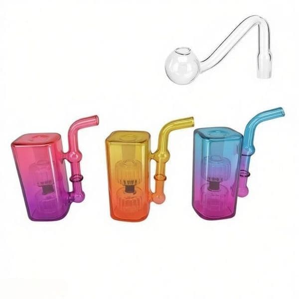Wholesale colorful Rainbow Glass Oil Burner Bubblers Pipes Straight Hand Pipe Mini Glass Bongs Hookah Smoking Water Accessories With 10mm male oil banger bowl