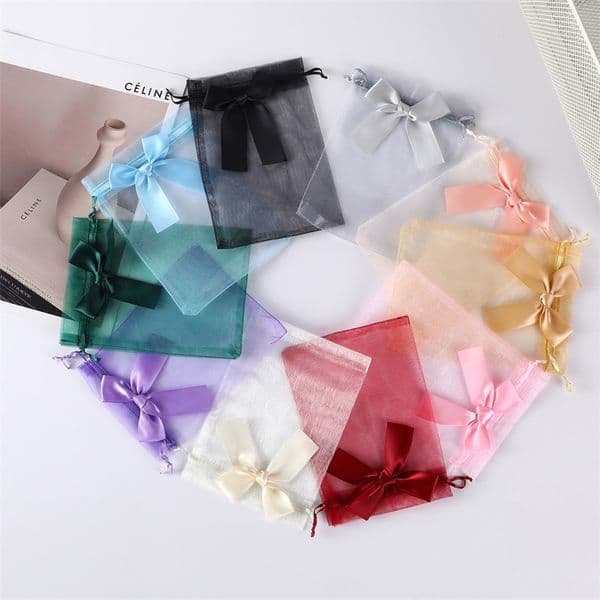 100pcs 13x18cm Bowknot Organza Gift Bag Multicolor Drawstring Christmas Wedding Candy Gift Bag Cosmetics Perfume Exquisite Packaging