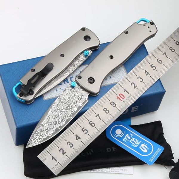 BM 533/535 Folding Knife Damascus Steel Blade Handles Sharp Field Hunting Knife Survival Tactical Tool with Pocket Clip