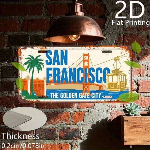 2D Flat, 1pc San Francisco City Retro License Plate - Vintage Metal Wall Art Plaque with Golden Gate Bridge 26Y0423