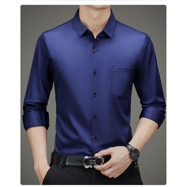 Mulberry Silk Shirt Men High Quality Long Sleeve Pocket High-end Business Casual Elastic Anti-wrinkle Non-iron Mens Shirts 260424
