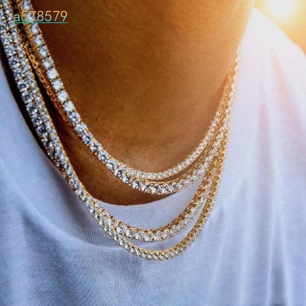 Mens Diamond Iced Out Tennis Gold Chain Necklaces Fashion Hip Hop Jewelry Moissanite Chain Necklace 3mm 4mm 5mm