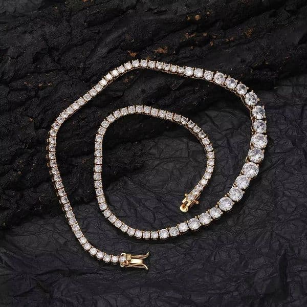 18K Gold Plated One Row White Round Moissanite Chains Mix 3-7MM Different Size Bling Cubic Moissaniteia Diamond Tennis Necklace