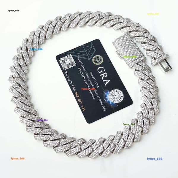 Iced Out Cuban Link Chain Moissanite Diamond 925 Silver Hip Hop Necklace