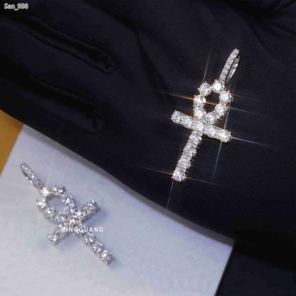 Hot Sale Rope Chain 4mm Moissanite 18K Gold Plated 925 Silver High Quality Egyptian Life Key Ankh Cross Pendant Necklace