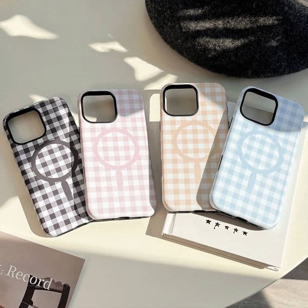 Personality Simple Colorful Grid Pattern Magnetic Wireless Charging Phone Cover Case for iPhone 17 16 15 14 13 12 Pro Max Air