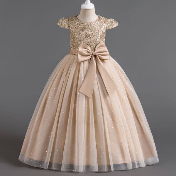 Little Girl's Elegant Wedding Guest Dress with Soft Pleats & Stretchy Fit