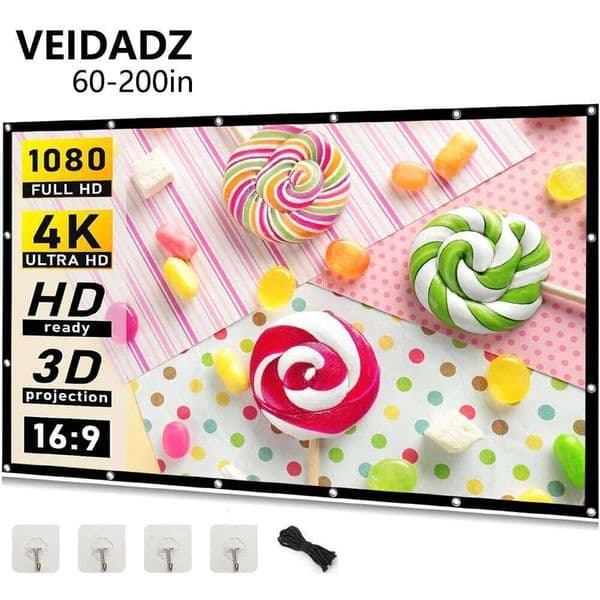 VEIDADZ Projector White Less Creases 60-200 inch Soft High Density Portable Foldable Projection Screen for Outdoor Movie 26L0424 2026World Cup Football Match