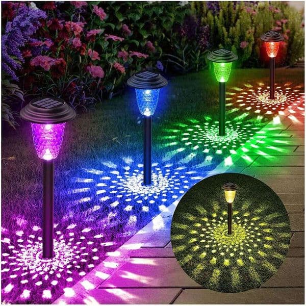 Solar Pathway Bright RGB Color Changing/Warm White Outdoor Waterproof Garden Lamp Powered Landscape Path Lights for Yard
