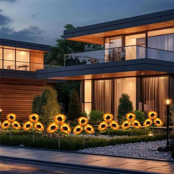 Sunflower Stake Lights for Outdoor Patio Pathway Walkway Landscape Yard Cemetery Grave Decorations Solar Garden Light