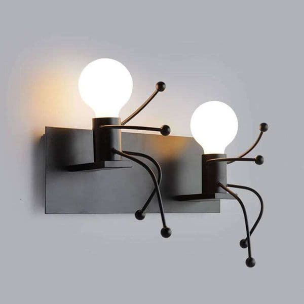 Creative Cartoon Figurine Wall Retro Warm Living Room Bedroom Decorative Light E27 Black Artistic Bedside Lamp