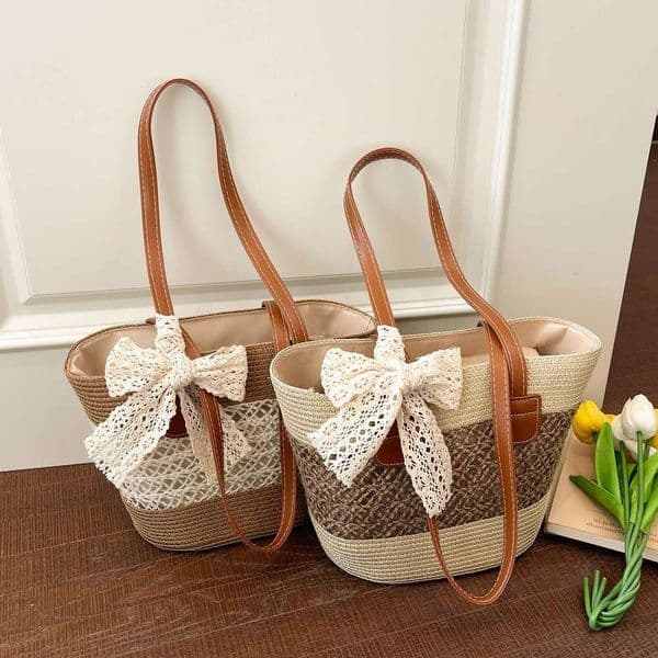 French Country Style Straw for Women Summer Beach Large Capacity Shoulder Fashion Commuter Tote Bag