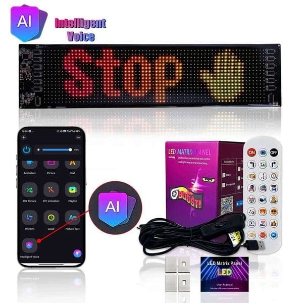 AI Voice Control LED Display, Pixel Panel Lights, APP Programmable Flexible RGB Matrix Screen,USB Powered for Car Advertising