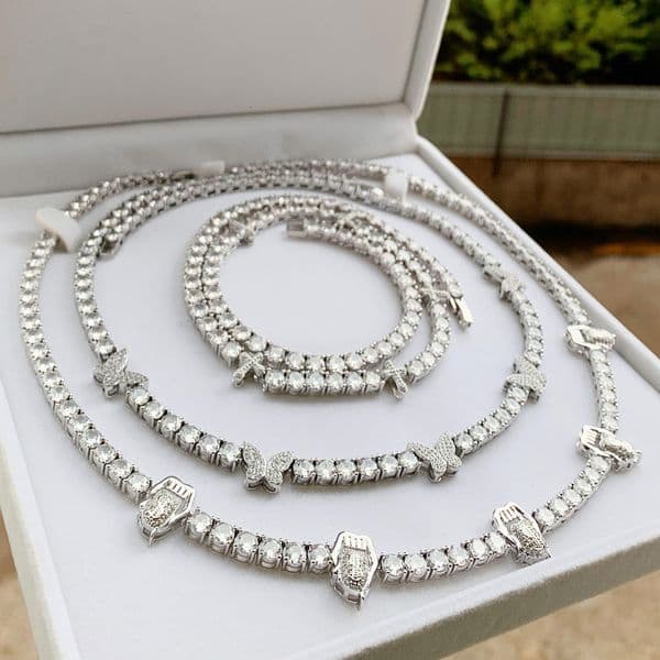 New Skull Head Lips and Tongue Tennis Chain Fashionable Mens Zirconia Tennis Chain Necklace
