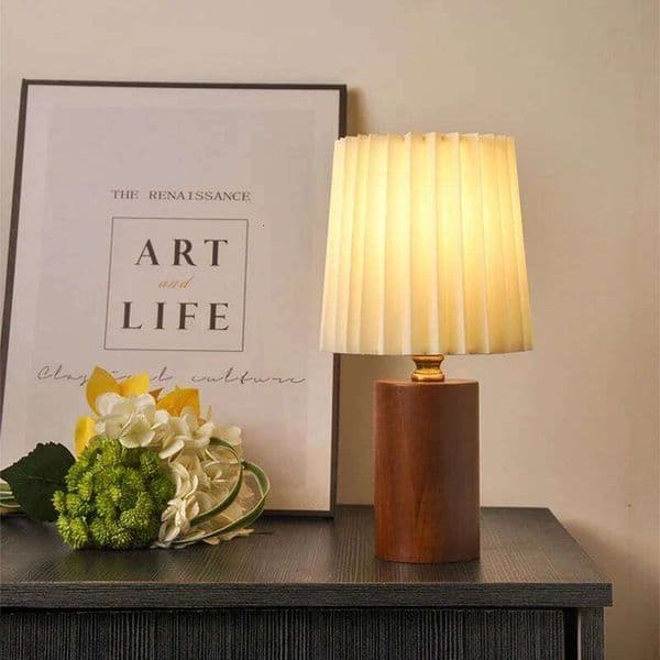 Desk Retro Pleated Wooden USB for Living Room Home Bedroom Bedsides Atmosphere LED Night Light Decoration Table Lamp