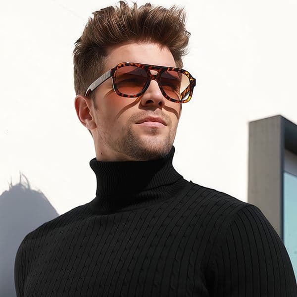 High Quality New Fashion Double Bridge Aviator Women, Internet Celebrity Large Frame, Face Slimming Leopard Print, European and American Style Sunglasses for Men