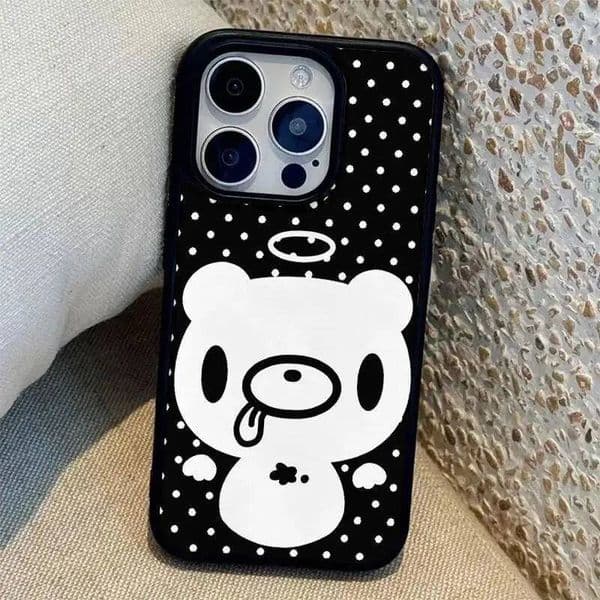 Cute Wave Point Angel Bear Pattern Phone Case For iPhone 17 16 15 14 13 12 11 Pro Max XR XS MAX 7 8 PLUS MINI INS Soft Cover