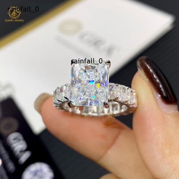 Luxury Custom 5ct Radiant GRA Moissanite Diamond Ring 925 Silver 14K Solid Gold Fine Wedding Band Premium Manufactured Jewelry