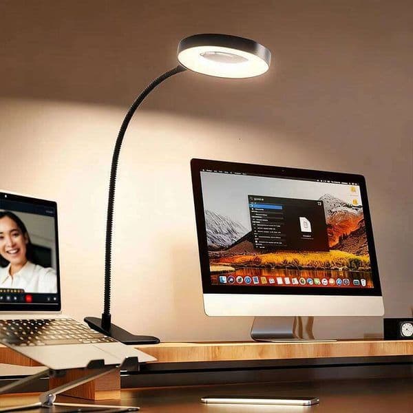 LED Desk with Powered Adjustable Arm,360° Rotating Light,Reading,Nail Art,Selfie,Home Office,Modern Table Lamp w/Lacquered