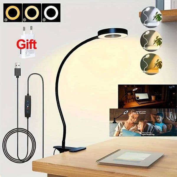 LED Desk Clip Rechargeable Dimmable Gooseneck Reading Office Lamp Plant Growth Light Portable Table Lighting