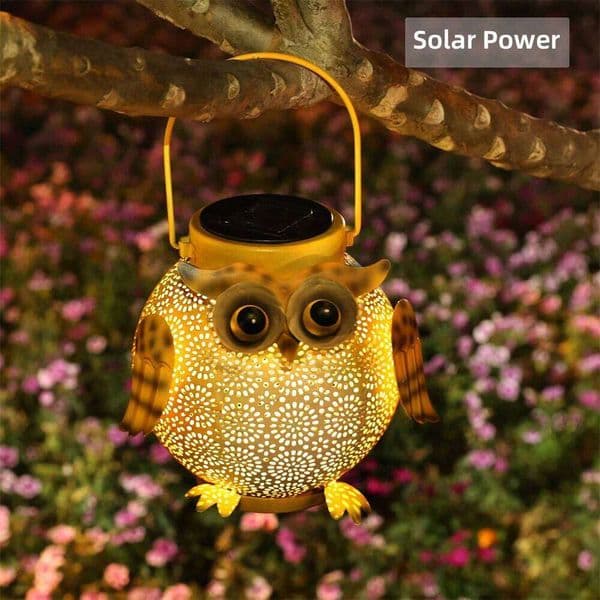 Hanging Lantern Garden Waterproof Metal Decorative Solar Light Outdoor for Patio Yard Table Pathway Owl Pattern