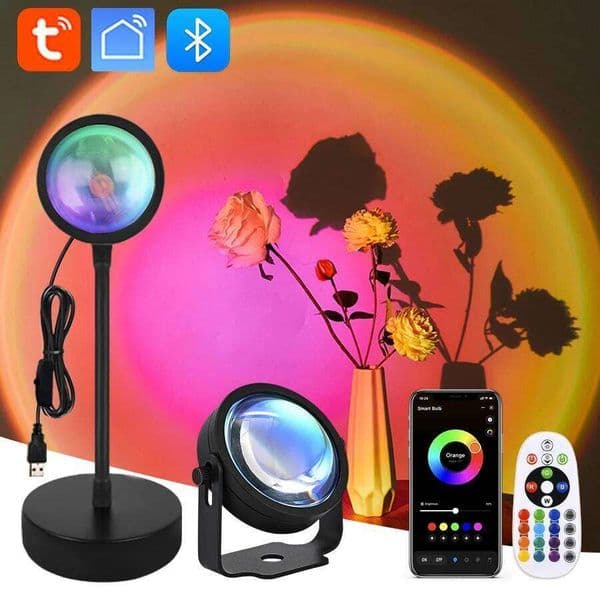 Tuya Sunset Projector Lamp, RGB LED Spotlight with Smart Life App IR Remote for Party, Photography & Night Light Decor