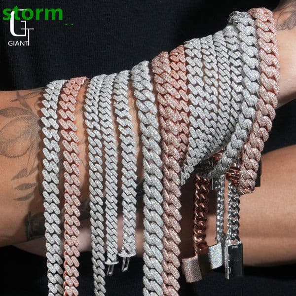 Moissanite Hip Hop Jewelry 925 Sterling Silver Moissanite Cuban Link Chain Past Diamond Tester Moissanite Cuban Chain Mens GRA