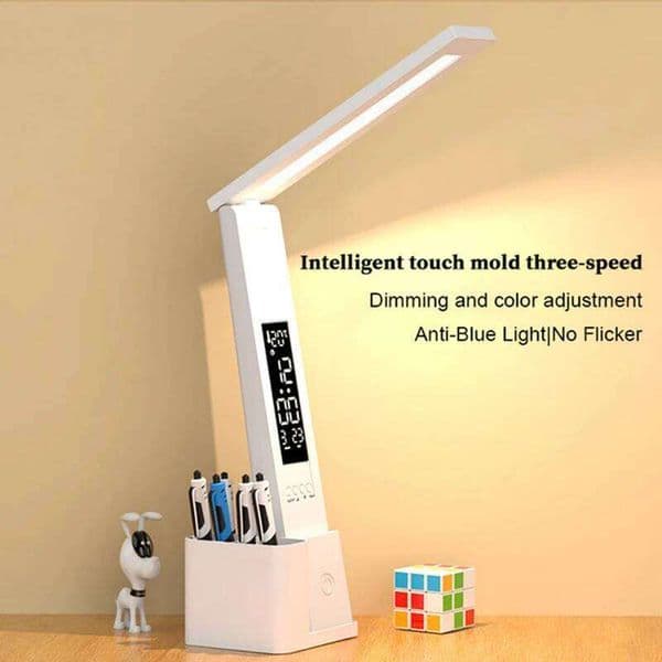 Foldable Dimmable Desk With Pen LED Clock Dormitories Reading Light USB Plug-in/Charging Touch Switch Table Lamp