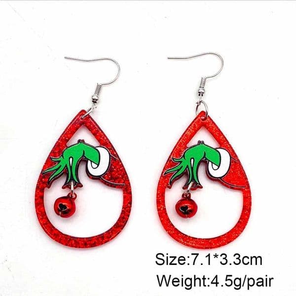 Studs Acrylic Drop Earrings Fashion Jingle Bell Xmas Tree Charm Dangle Crutch Snowman Snowflake Grinch Santa Claus Glitter Teardrop New Year Jewelry TAX DUTY FREE