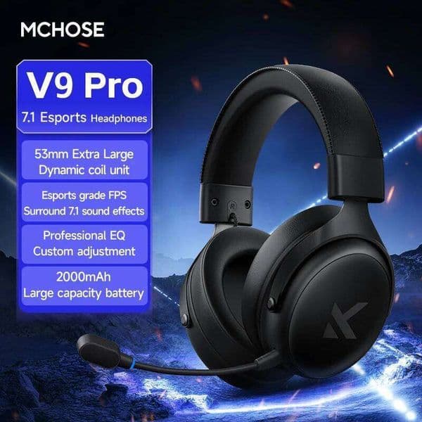 MCHOSE V9 Pro Gaming Headset, Over-Ear Quad-Mode Wireless BT Headphones for PC with Microphone (Delta Style) 26L0427