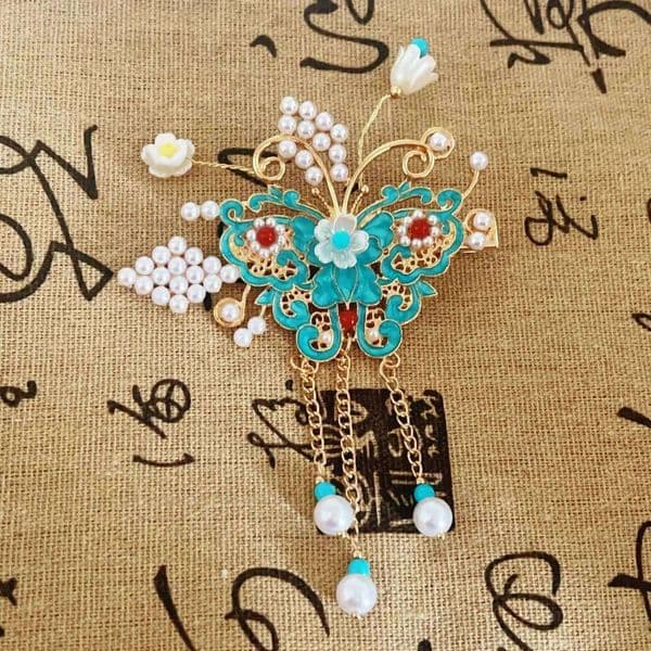 Pearl Butterfly Hairpin for Women, High-End and Exquisite Accessory, Hair Ancient Style Headpiece, Tassel Clip, Duckbill Clip