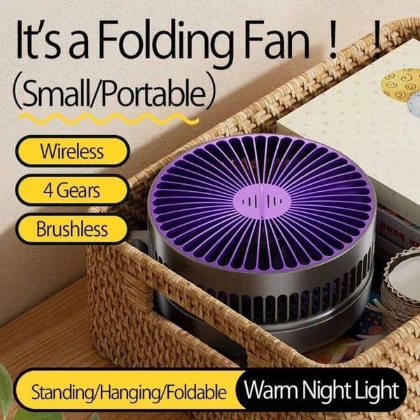 Foldable Wall-Mounted Desktop With LED light USB Rechargeable Portable Air Circulation Fan 4 Gears Adjustment