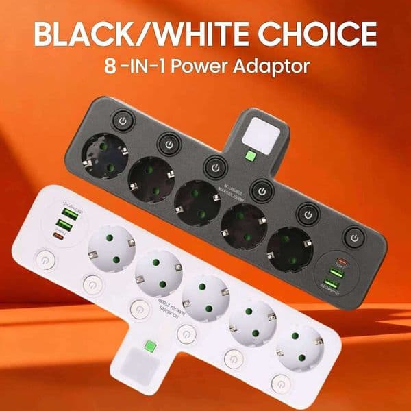 EU Plug 5 AC Independent Switch USB C Wall Mounted European Standard Socket Power Strip No Extension Cable with Night Light