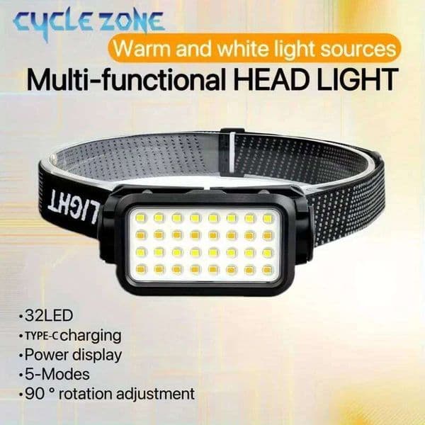 Rechargeable Headlamp with 32 LED 5 Modes Adjustable Headlight Portable for Outdoor Adventures at Night Fishing Walking Hiking