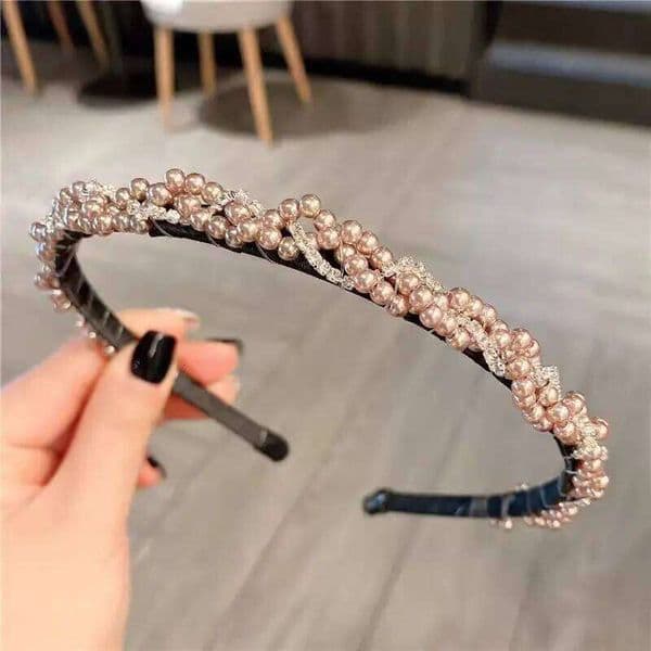 Simple and Elegant Rhinestone Sweet Pearl Braided Twist Headband High-End Hair Accessory for Going Out
