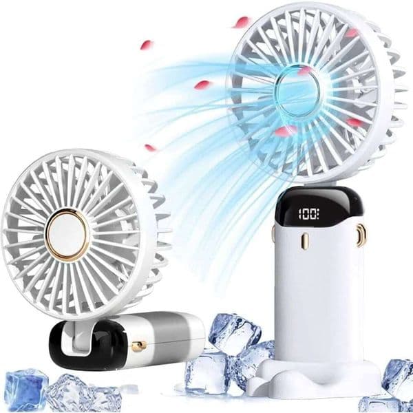 Handheld Mini 1800mAh Foldable Portable Desk Outdoor Neck Hanging 5 Speed USB Rechargeable Fan Phone Stand Display Screen