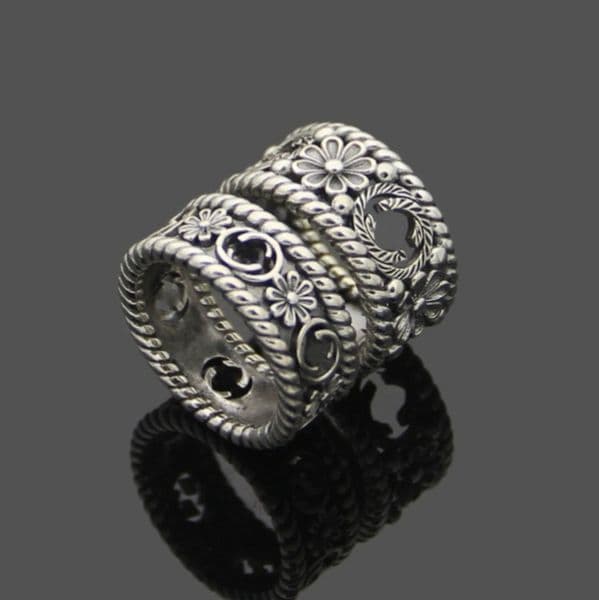 Mens Designer Rings Hollow GG Letter Vintage Flower Engraved Ring Silver Ring Fashion Jewelry For Womens